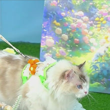 Load and play video in Gallery viewer, Cat in Floral H-Style Harness Walking | MissyMoMo
