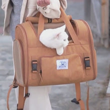 Load and play video in Gallery viewer, Mocha Expandable Cat Backpack | Collapsible Cat Carrier for Travel | MissyMoMo
