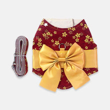 Load image into Gallery viewer, Red Kimono Cat Harness and Leash Set with Yellow Bow | MissyMoMo
