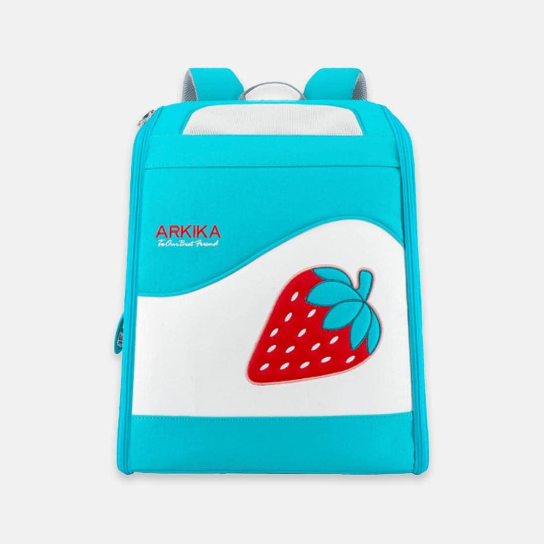 Arkika Travel Cat Backpack in Blue With Strawberry Design | MissyMoMo