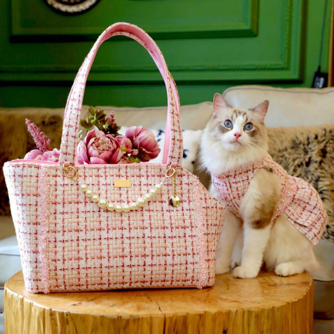 Cat Sitting Next to Pink Arkika Cat Shoulder Bag | MissyMoMo