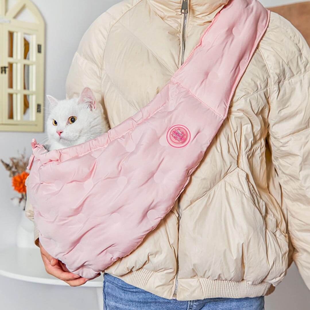 Person Holding Cat in Pink Arkika Cat Sling Bag | MissyMoMo