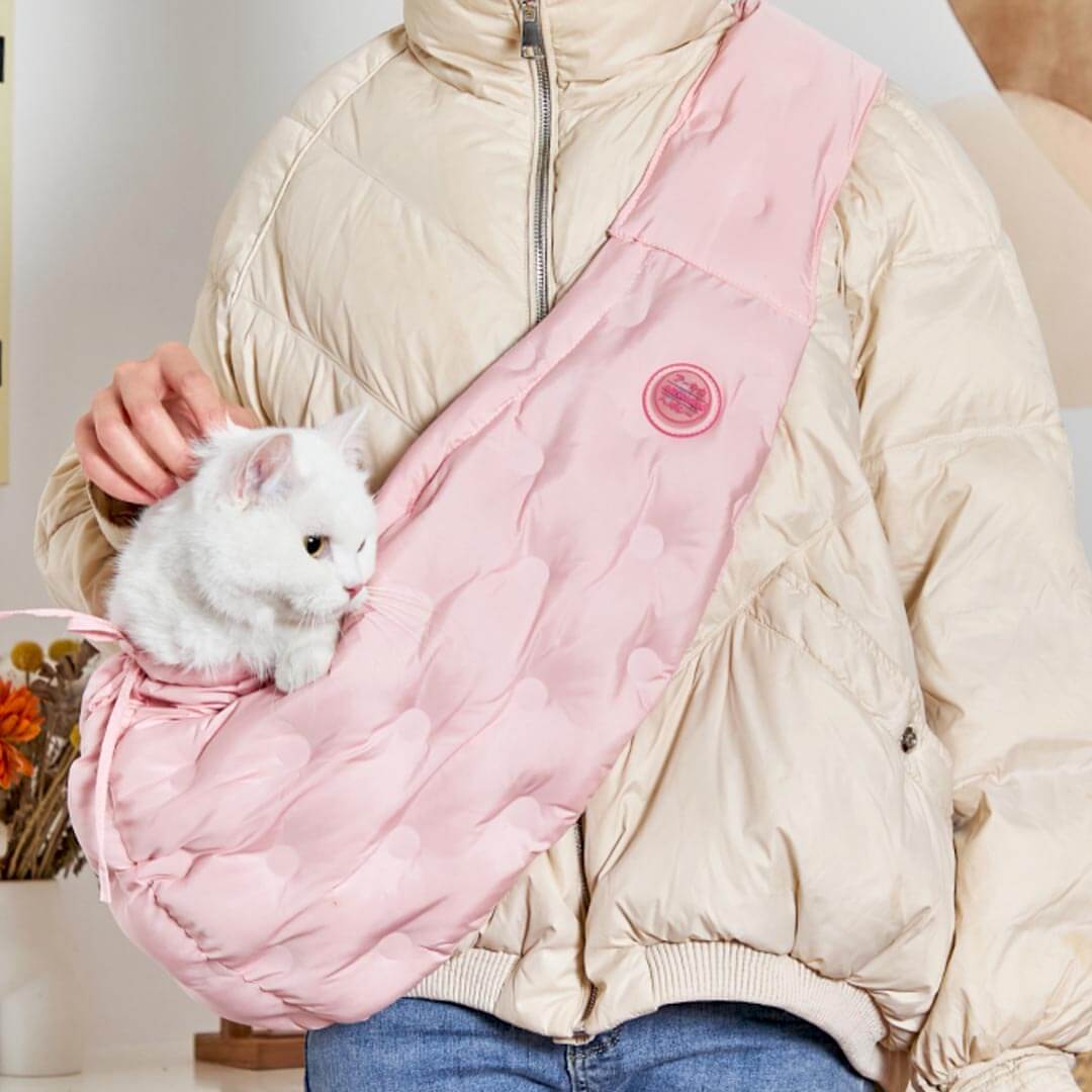 Person Holding Cat in Pink Arkika Cat Sling Bag | MissyMoMo