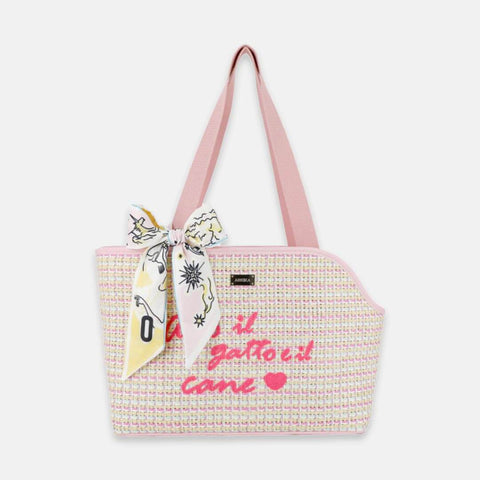 Arkika Woven Cat Carrier With Pink Handles and Printed Scarf | MissyMoMo