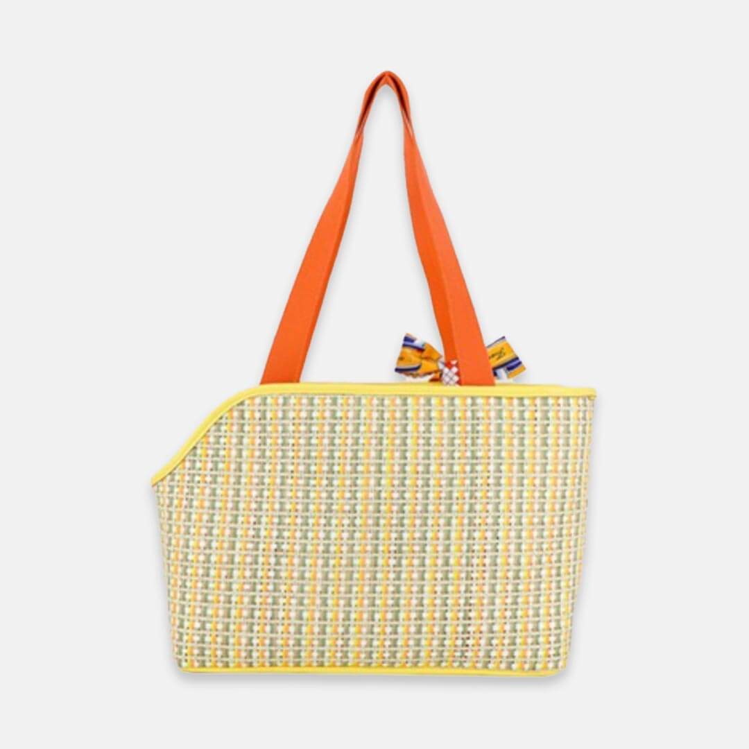 Back of Arkika Woven Cat Carrier With Orange Handles and Printed Scarf | MissyMoMo