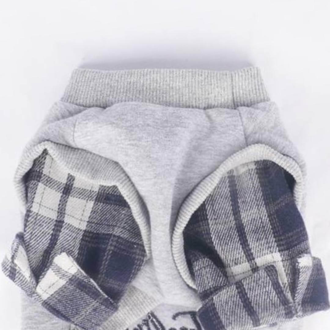 Grey Cat Sweatshirt | Plaid Sleeve Cat Clothing Detail | MissyMoMo