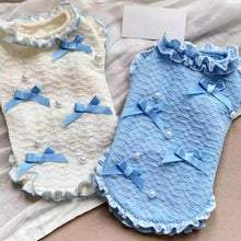 Load image into Gallery viewer, Blue And White Ruffled Bow Cat Vests | Cute Cat Vests With Bows | MissyMoMo
