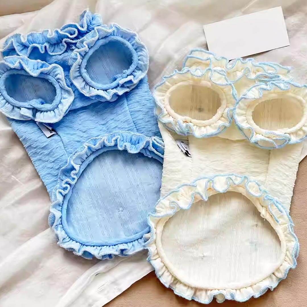 Blue And White Ruffled Cat Vests | Soft Cat Clothing With Frill Edges | MissyMoMo