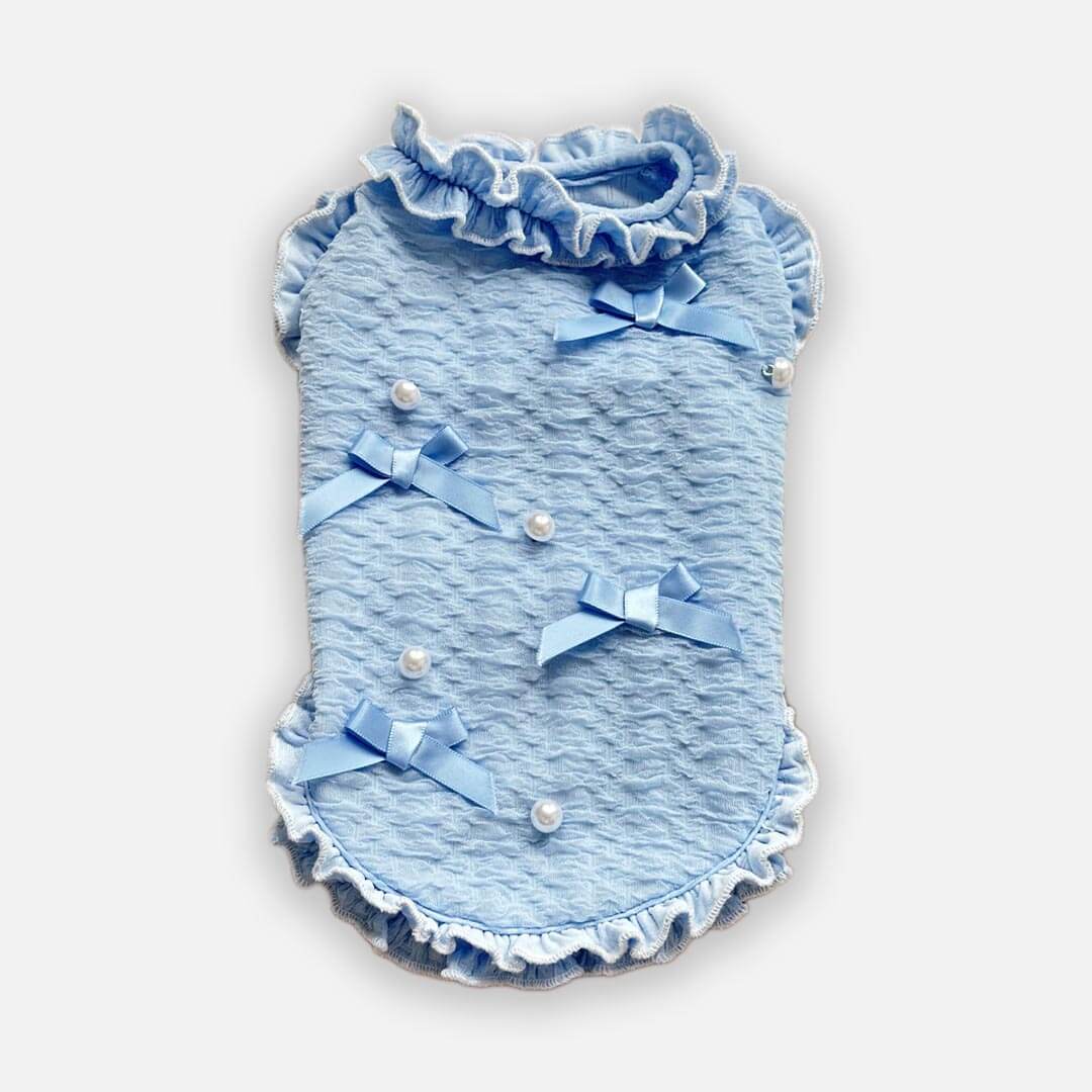 Blue Ruffled Bow Cat Vest | Elegant Blue Cat Outfit | MissyMoMo