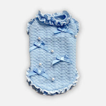 Load image into Gallery viewer, Blue Ruffled Bow Cat Vest | Elegant Blue Cat Outfit | MissyMoMo
