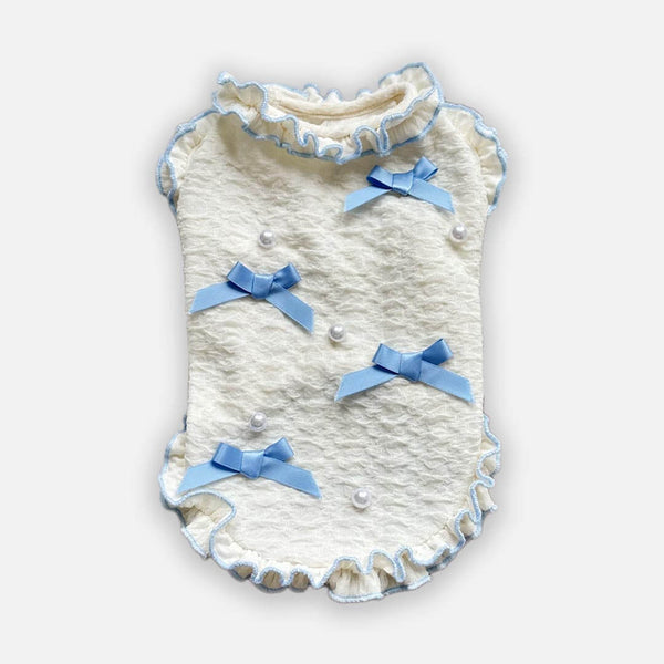 Blue And White Ruffled Bow Cat Vest | Cute Cat Vest With Bows | MissyMoMo