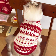 Load image into Gallery viewer, Cat Wearing Crimson Knit Cat Sweater | Warm Winter Cat Clothing | MissyMoMo