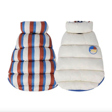 Load image into Gallery viewer, Cream Reversible Jacket for Cats | Striped & Solid Puffer Style | MissyMoMo