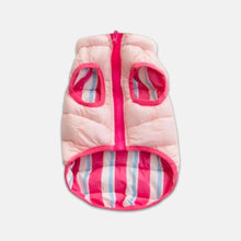 Load image into Gallery viewer, Pink Reversible Jacket for Cats | Striped & Solid Puffer Style | MissyMoMo