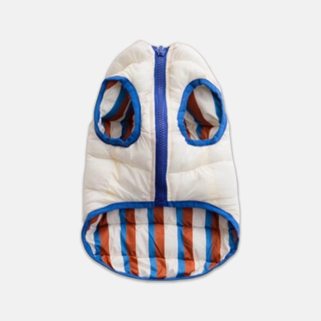 Cream Reversible Jacket for Cats | Striped & Solid Puffer Style | MissyMoMo