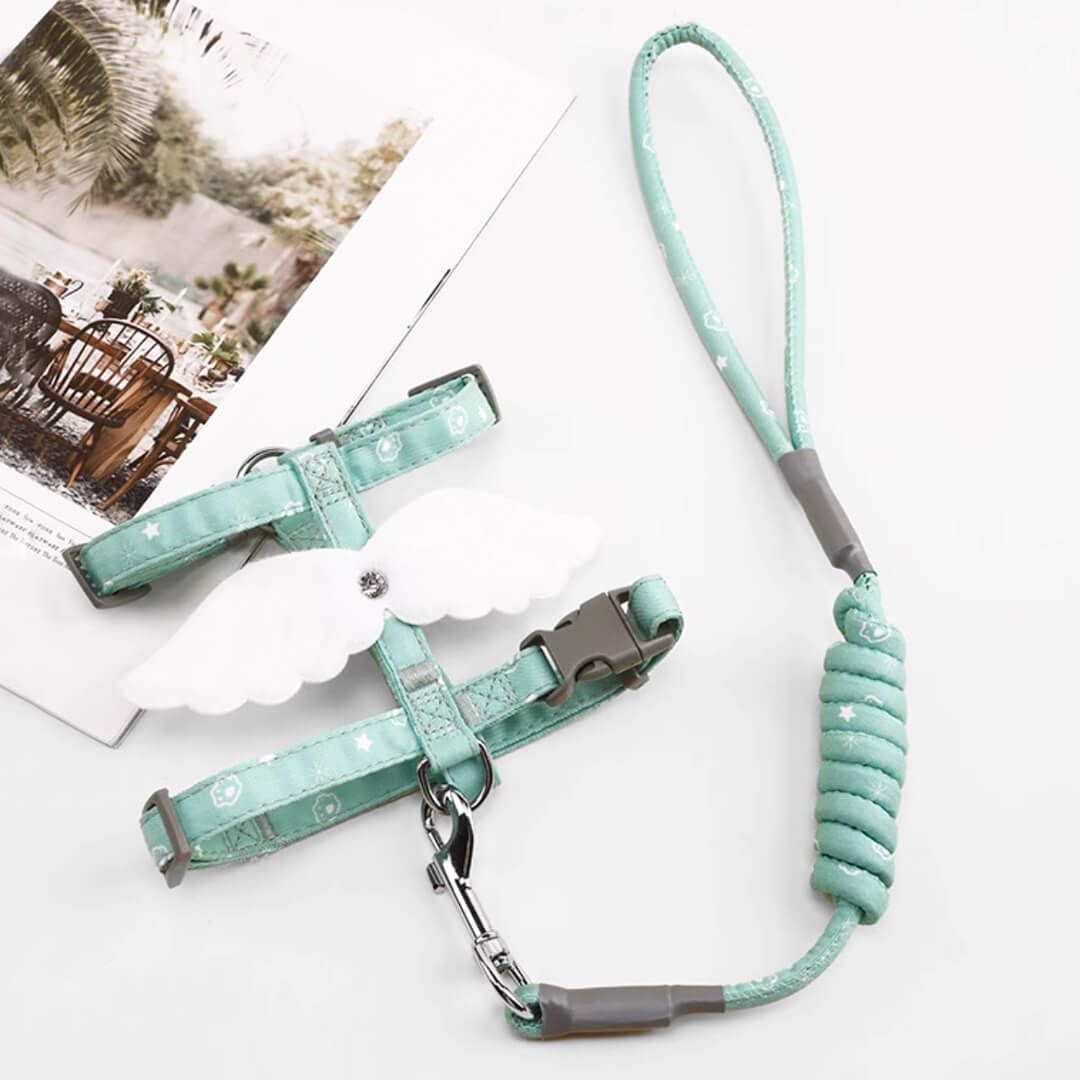 Celeste Green H-Style Cat Harness & Leash for Walking | MissyMoMo