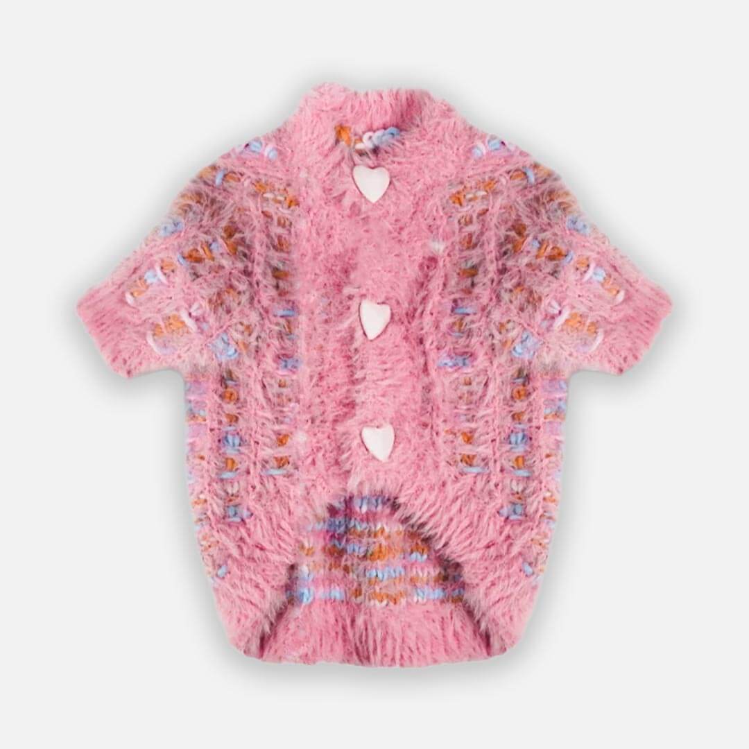 Pink Fuzzy Cat Cardigan With Heart Buttons | Cozy Knit Cat Sweater | MissyMoMo