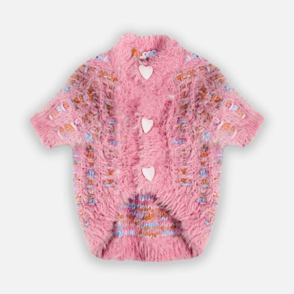 Pink Fuzzy Cat Cardigan With Heart Buttons | Cozy Knit Cat Sweater | MissyMoMo