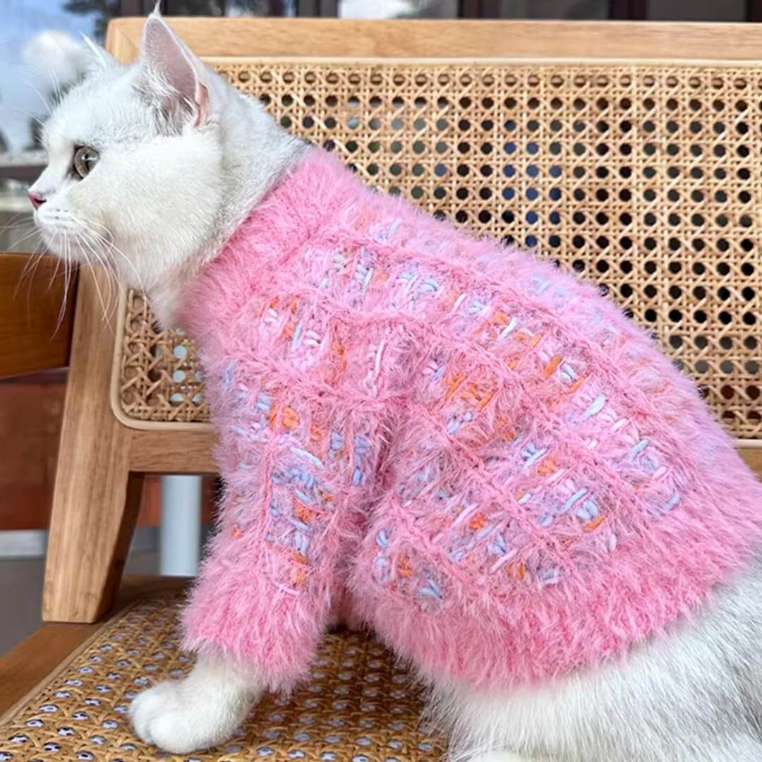 Cat in Pink Fuzzy Cat Cardigan with Heart Buttons | Cute Cat Outfit | MissyMoMo