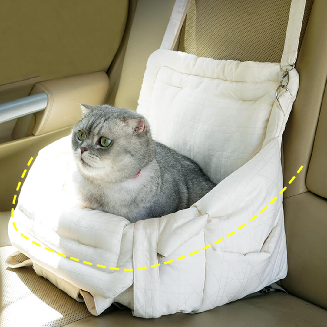 Cat Seated Comfortably in Car Carrier with Adjustable Front Opening | MissyMoMo