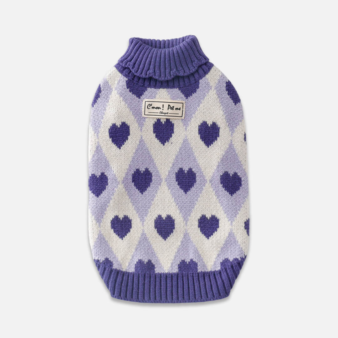 Cupid Cat Sweater | Purple Heart Pattern Sweater for Cats | MissyMoMo