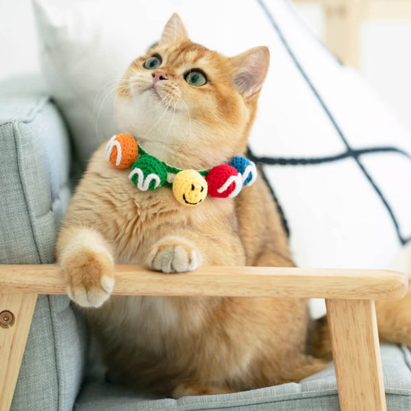 Cat in Handmade Colorful Balls Cat Collar | MissyMoMo