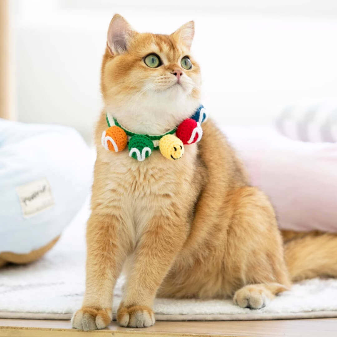 Cat in Handmade Colorful Balls Cat Collar | MissyMoMo