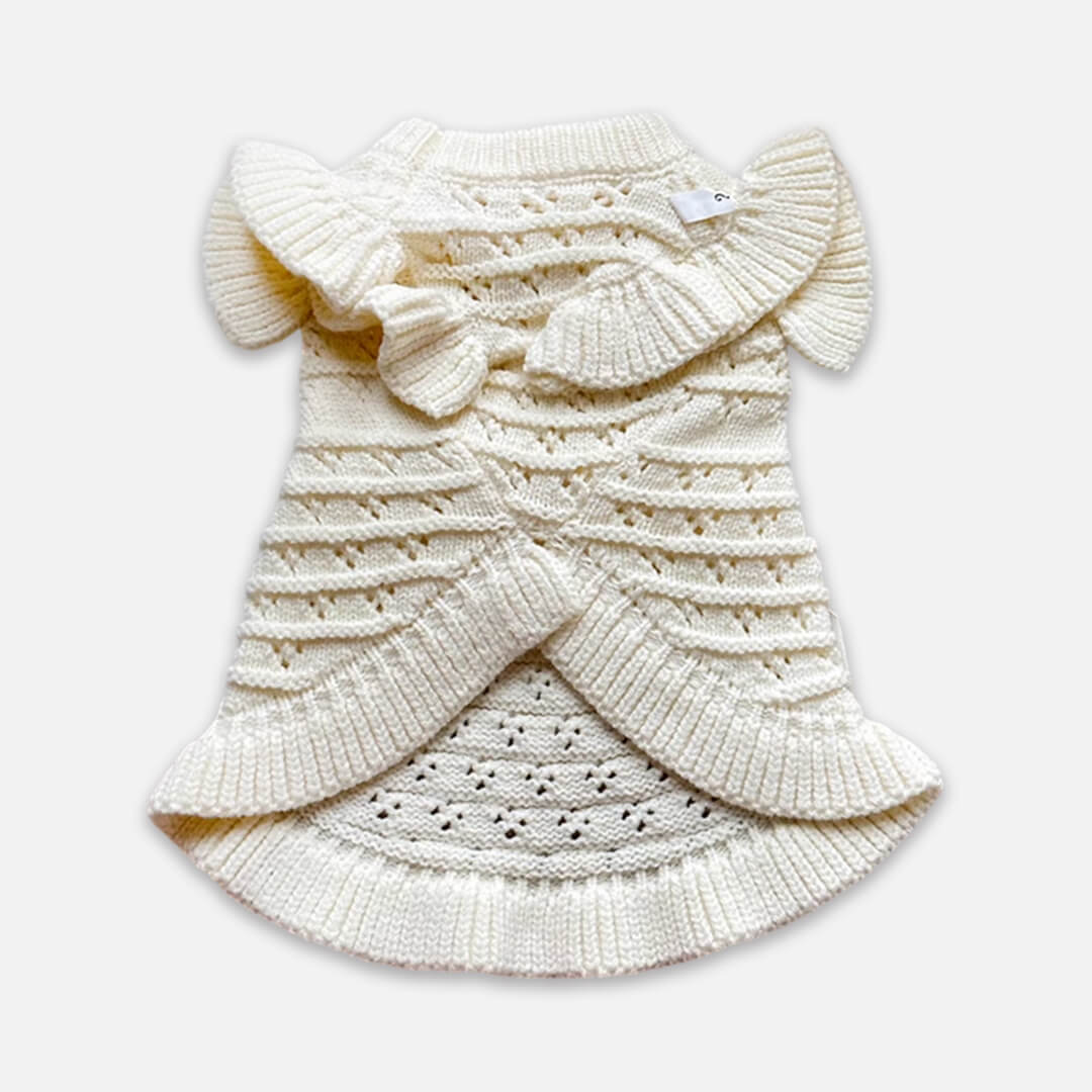 Fleur Cat Dress ｜White Knit Dress for Cats & Kittens | MissyMoMo