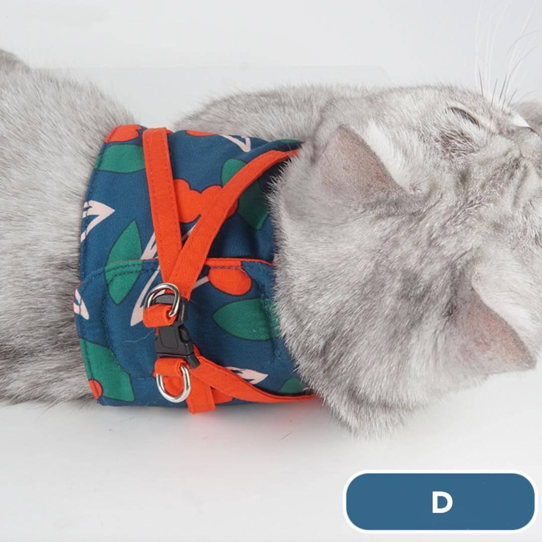 Green Floral Print Fleur Cat Harness with Pink Bow | MissyMoMo