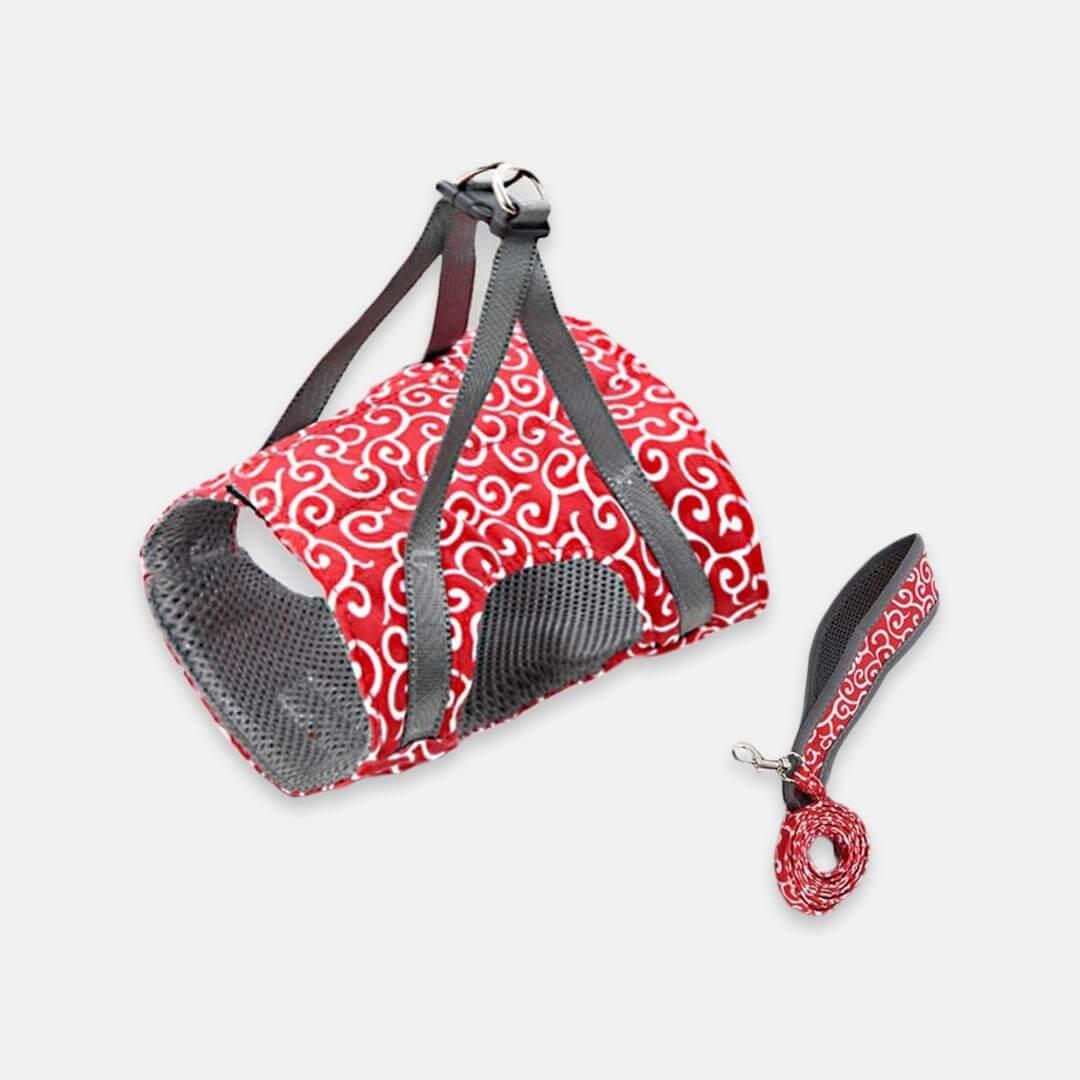 Red Fuku Cat Harness & Leash Set in Seamless Waves Pattern | MissyMoMo