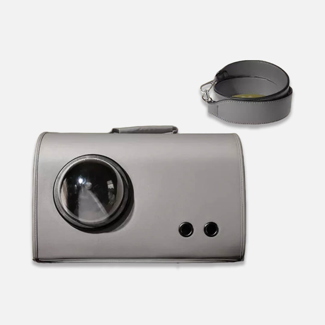 Gray Leather Duffle Cat Bag | Designer Cat Carrier | MissyMoMo