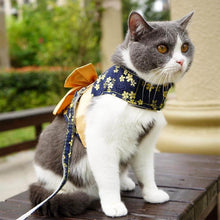 Load image into Gallery viewer, Cat Wearing Yellow Bow Kimono Harness | MissyMoMo
