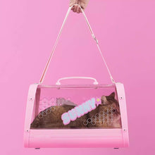 Load image into Gallery viewer, Carrying Cat with KittyMoMo Pink Clear Hard Cat Carrier | MissyMoMo