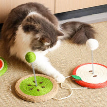 Load image into Gallery viewer, Cat Playing with Kiwi Sisal Scratcher with Sisal Spring Ball | Interactive Cat Toys | MissyMoMo
