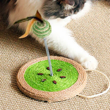 Load image into Gallery viewer, Cat Playing with Kiwi Sisal Scratcher with Sisal Spring Ball | Interactive Cat Toys | MissyMoMo
