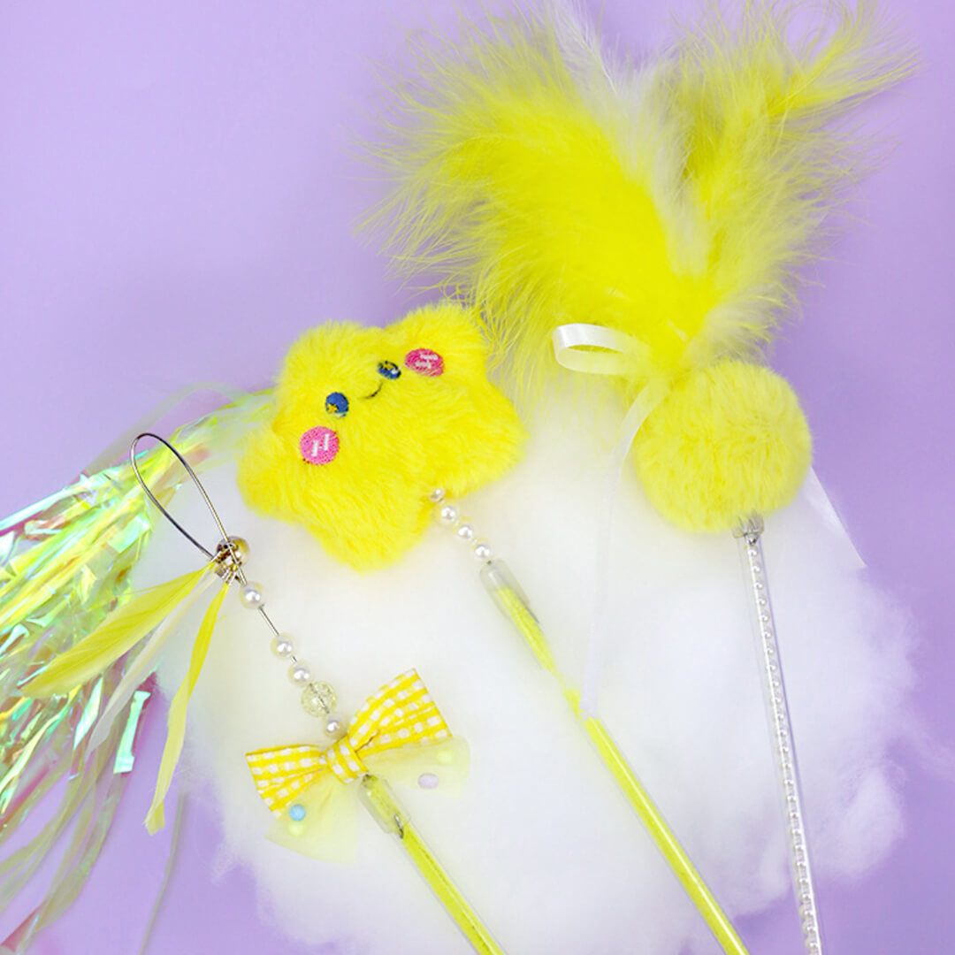 Lucky Star and Feather Ribbon Cat Wand Toys | Cat Teasers | MissyMoMo