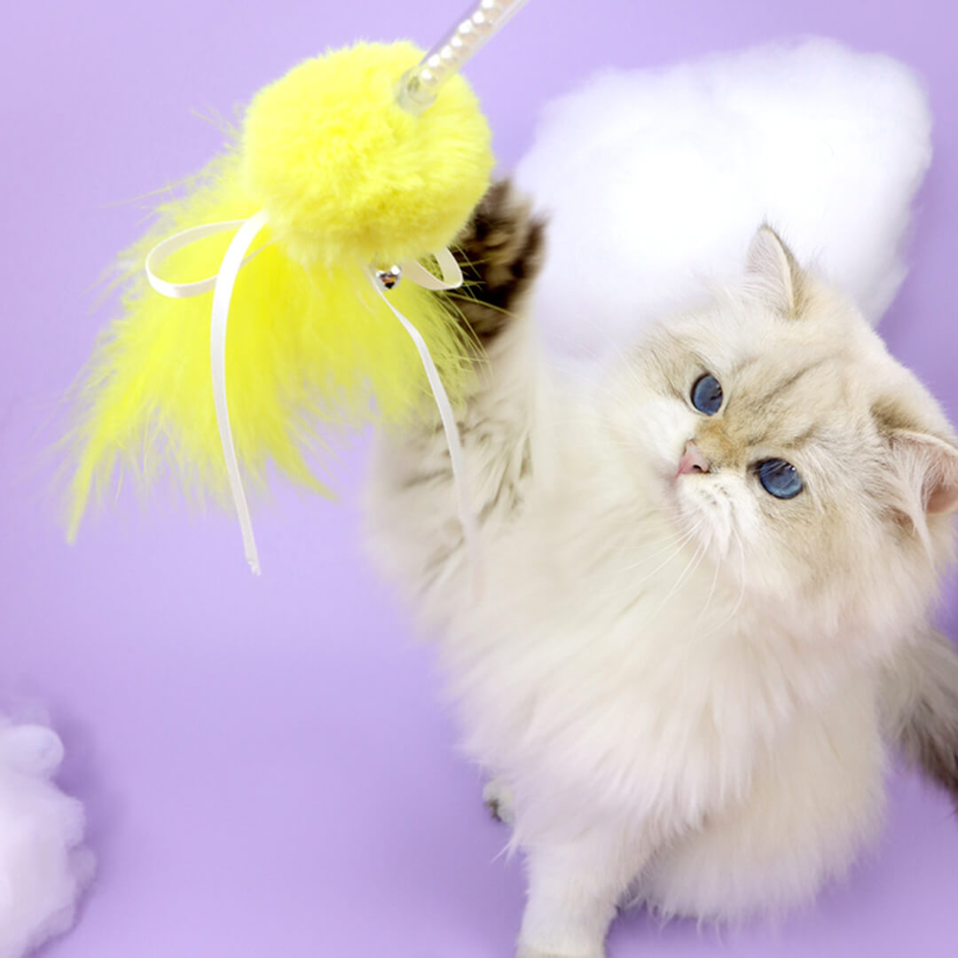 Cat with Feather Ribbon Cat Wand Toys | MissyMoMo