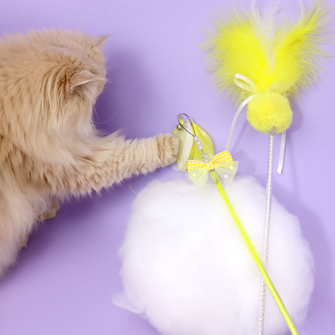 Cat with Feather Ribbon Cat Wand Toys | MissyMoMo