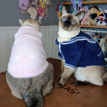 Load image into Gallery viewer, Pink And Navy Sailor Cat Cardigans On Cats | Matching Cat Sweaters | MissyMoMo