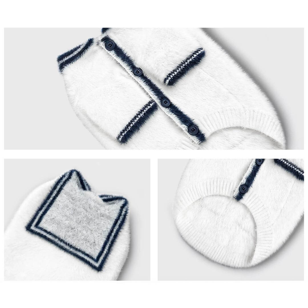 White Sailor Cat Cardigan Detail | Soft Cat Sweater | MissyMoMo