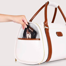 Load image into Gallery viewer, Side Pocket of Leather Duffle Cat Travel Bag | MissyMoMo
