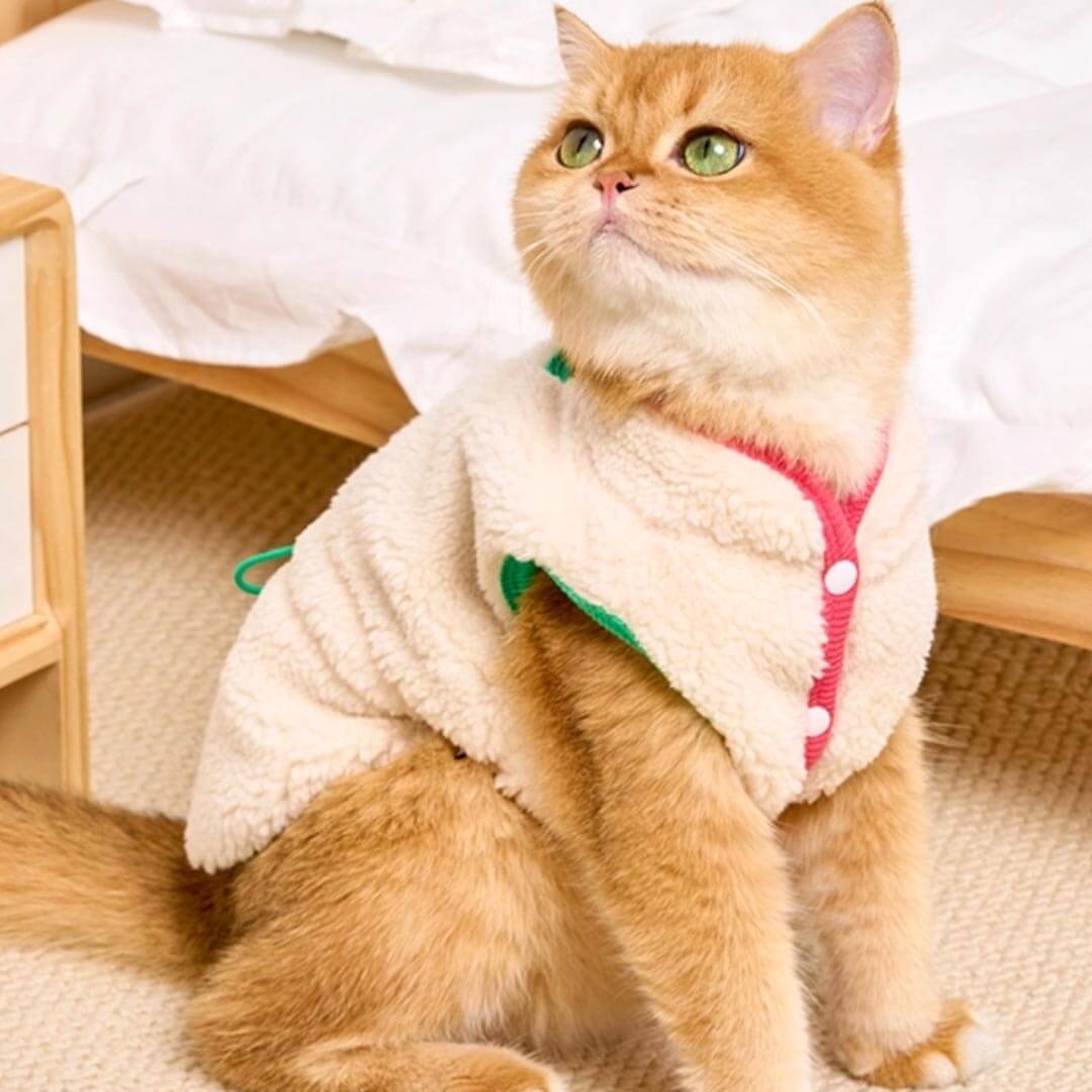 Cat in White Fleece Jacket | MissyMoMo