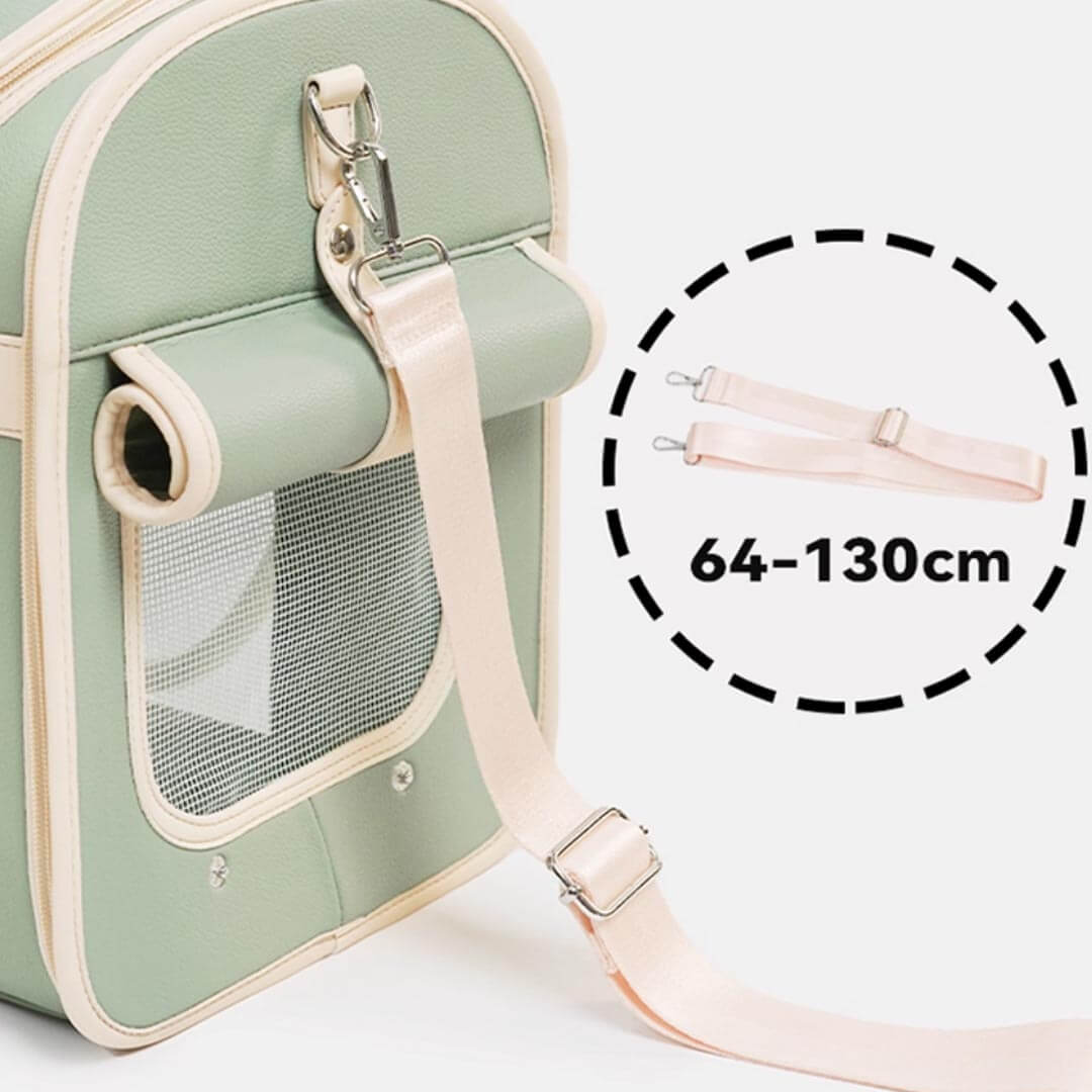 Beige Strap of Green Leather Cat Carrier | MissyMoMo