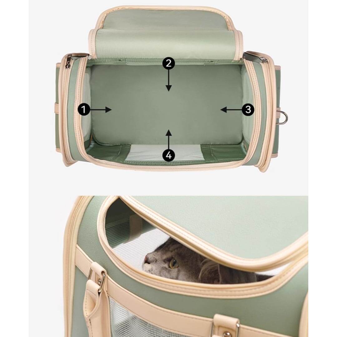 Interior View of Cat Travel Bag with Breathable Mesh Panels | MissyMoMo