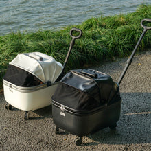 Load image into Gallery viewer, White and Black Cat Carriers with Wheels | Stylish Pet Strollers for Cats | MissyMoMo
