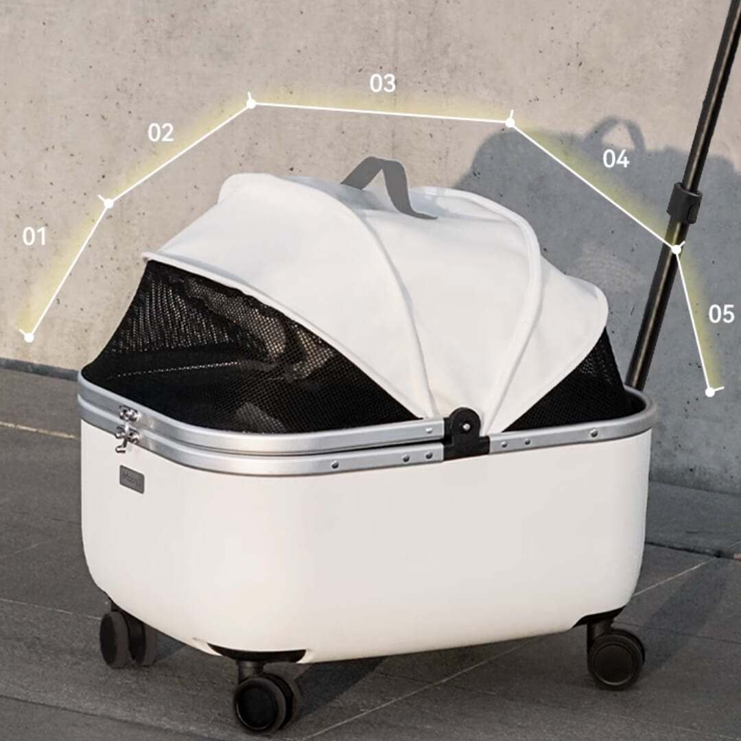 White Cat Carrier with Wheels | Stylish Cat Stroller | MissyMoMo
