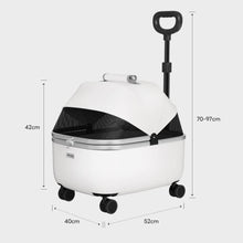 Load image into Gallery viewer, Dimensions of White Leather Cat Stroller | Stylish Cat Carrier with Wheels | MissyMoMo
