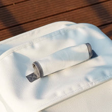 Load image into Gallery viewer, Leather Top of White Cat Carrier with Wheels | Stylish Cat Stroller | MissyMoMo
