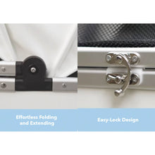 Load image into Gallery viewer, Features of White Leather Cat Stroller | Stylish Cat Carrier with Wheels | MissyMoMo
