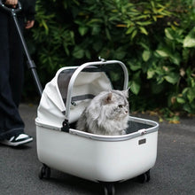 Load image into Gallery viewer, Cat Sitting in White Cat Carrier with Wheels | Stylish Pet Stroller for Cats | MissyMoMo
